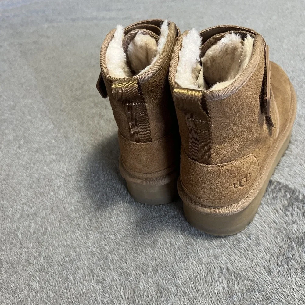 UGG Neumel Platform Boots Chestnut Brown Suede Strap Youth 4/ Women 5.5-6